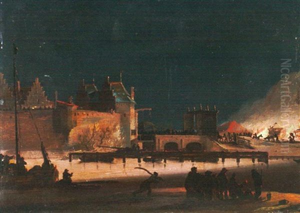 Feuersbrunst Bei Nacht, Wohl Vor Delft Oil Painting by Adriaen Lievensz van der Poel