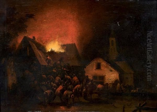 L'incendie D'un Village La Nuit Oil Painting by Adriaen Lievensz van der Poel