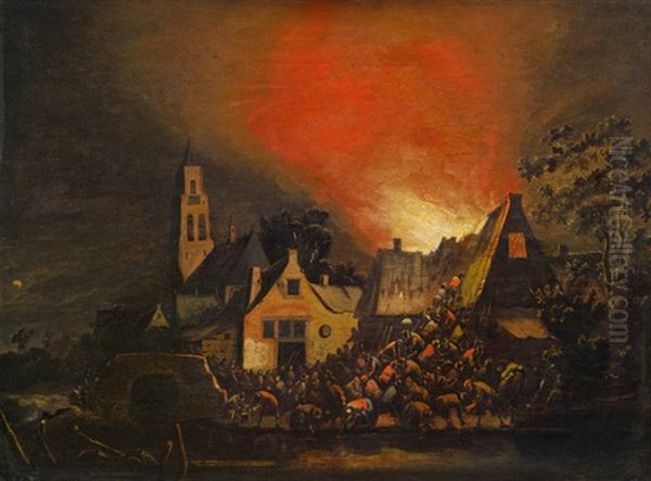 Nachtliche Feuersbrunst Oil Painting by Adriaen Lievensz van der Poel