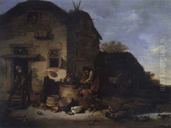 Vor Dem Bauernhaus Oil Painting by Adriaen Lievensz van der Poel