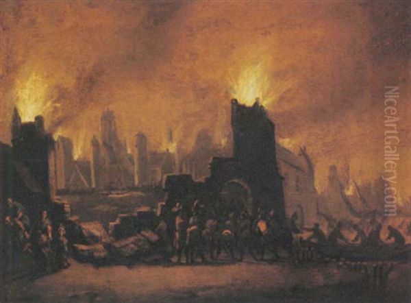 The Burning Of Troy Oil Painting by Adriaen Lievensz van der Poel