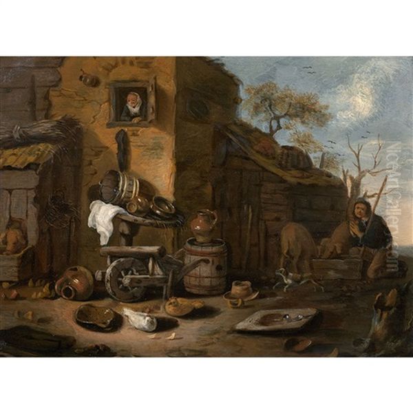 Paysan Gardant Ses Cochons Devant Une Ferme Oil Painting by Egbert Lievensz van der Poel