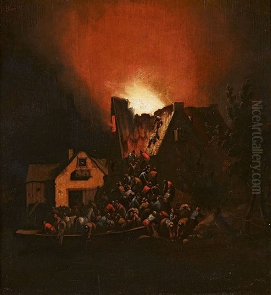 A Fire In The Night Oil Painting by Egbert Lievensz van der Poel