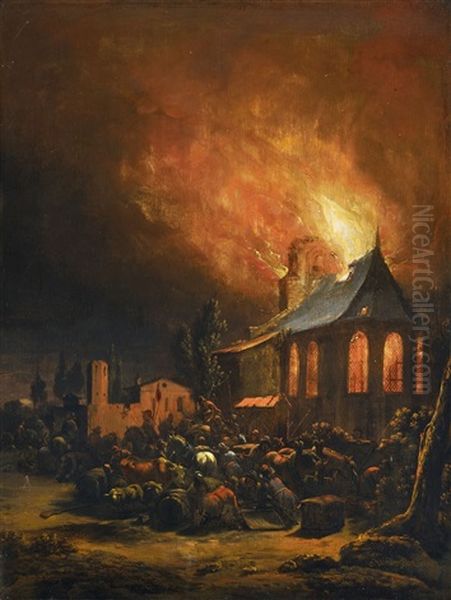 Plunderung Eines Brennenden Dorfes Oil Painting by Egbert Lievensz van der Poel