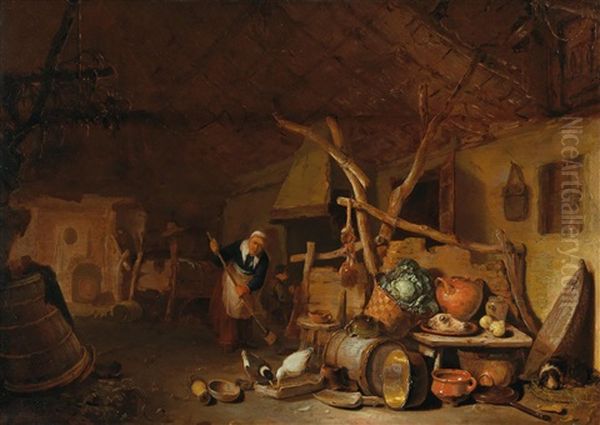 A Rustic Interior Oil Painting by Egbert Lievensz van der Poel