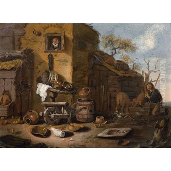 Paysan Gardant Ses Cochons Devant Une Auberge Oil Painting by Egbert Lievensz van der Poel