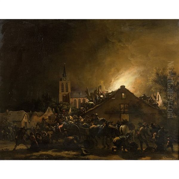 Incendie Dans Une Ville Oil Painting by Egbert Lievensz van der Poel