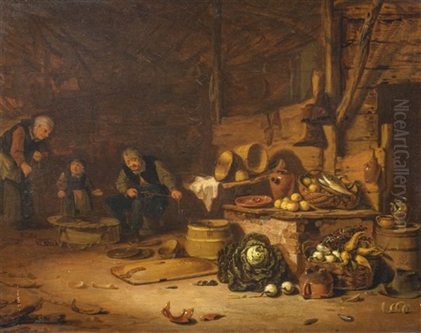 Interieur Mit Bauernfamilie Oil Painting by Egbert Lievensz van der Poel