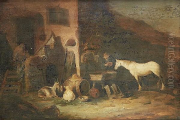 Cheval A L'abreuvoir Devant Un Batiment De Ferme Oil Painting by Egbert Lievensz van der Poel