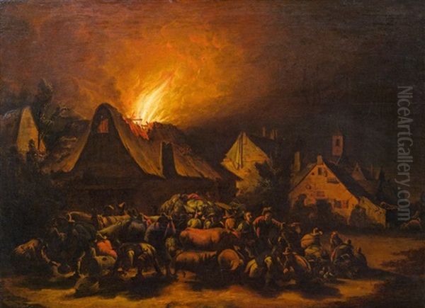 Nachtlicher Brand Oil Painting by Egbert Lievensz van der Poel