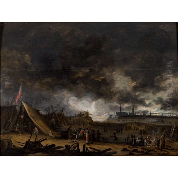 Un Campement De Soldat Devant Une Ville Assiegee Oil Painting by Egbert Lievensz van der Poel