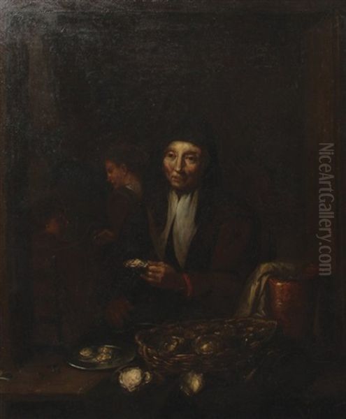 Oyster Stall Oil Painting by Egbert Lievensz van der Poel