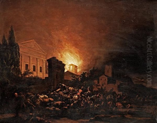 The City In Flames Oil Painting by Egbert Lievensz van der Poel