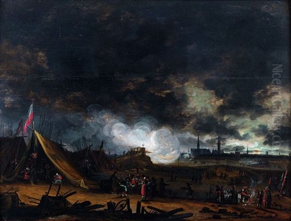 Un Campement De Soldat Devant Une Ville Assiegee Oil Painting by Egbert Lievensz van der Poel