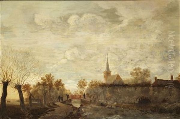 Figures On A Canalside Oil Painting by Egbert Lievensz van der Poel