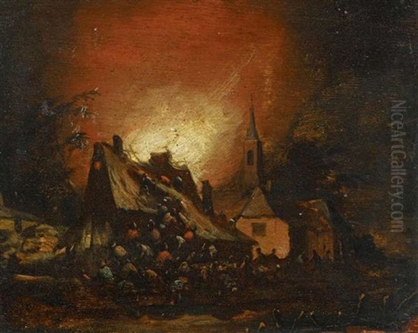 Nachtlicher Brand Im Dorf Oil Painting by Egbert Lievensz van der Poel