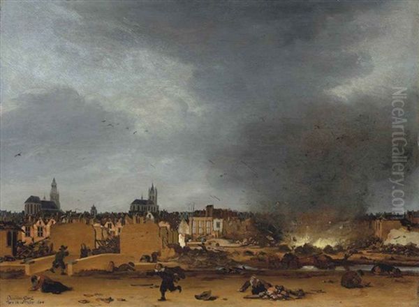 A View Of Delft With The Explosion Of 1654 Oil Painting by Egbert Lievensz van der Poel