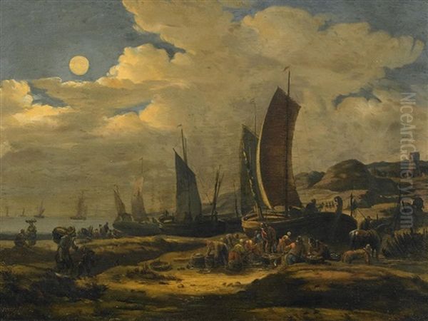 Nachtlicher Fischmarkt An Der Kuste Oil Painting by Egbert Lievensz van der Poel