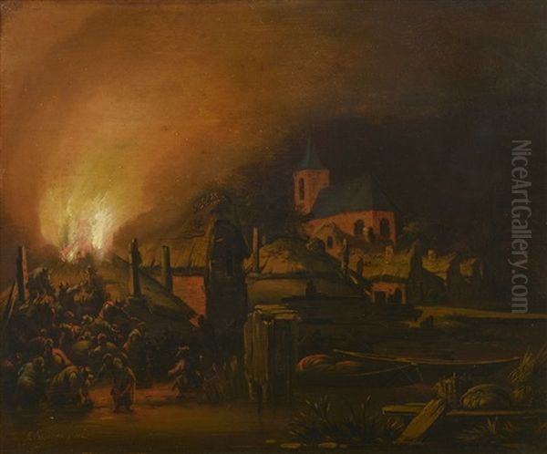 Incendie D'une Ferme Oil Painting by Egbert Lievensz van der Poel