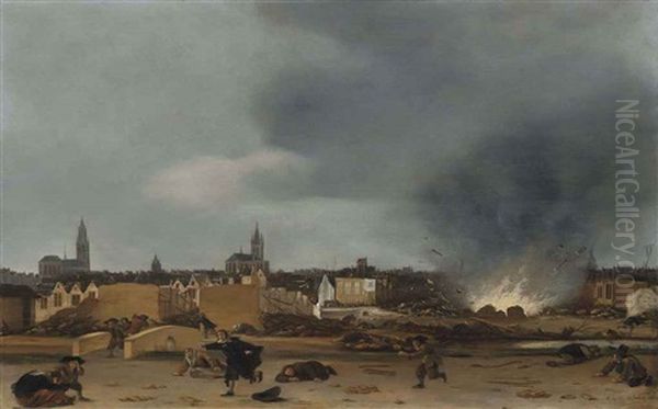 A View Of The City Of Delft During The Explosion Of 1654 Oil Painting by Egbert Lievensz van der Poel