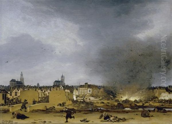 Ansicht Auf Delft Mit Der Explosion Von 1654 Oil Painting by Egbert Lievensz van der Poel