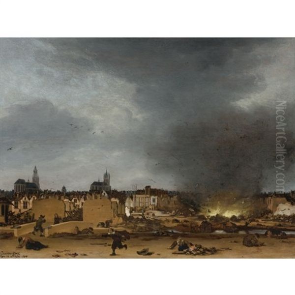 A View Of Delft With The Explosion Of 1654 Oil Painting by Egbert Lievensz van der Poel