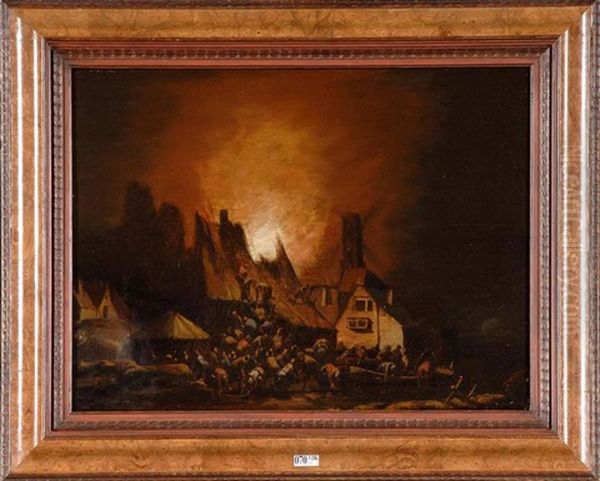 Village En Feu En Pleine Nuit Oil Painting by Egbert Lievensz van der Poel