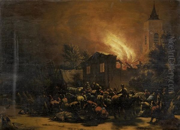 Nachtlicher Dorfbrand Oil Painting by Egbert Lievensz van der Poel