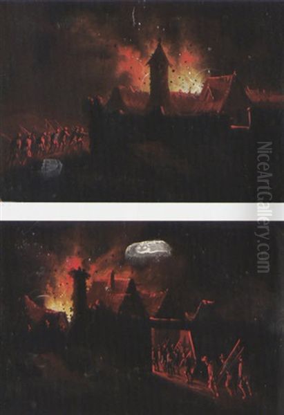 Incendio Notturno Di Una Citta (+ Incendio Notturno Di Una Citta; Pair) Oil Painting by Egbert Lievensz van der Poel