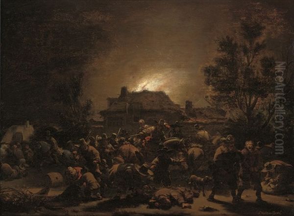 Cavalrymen Pillaging A Village Oil Painting by Egbert Lievensz van der Poel