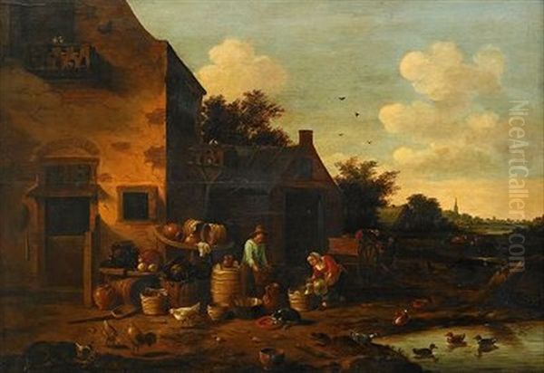 Gardsidyll Med Arbetande Bonder Oil Painting by Egbert Lievensz van der Poel