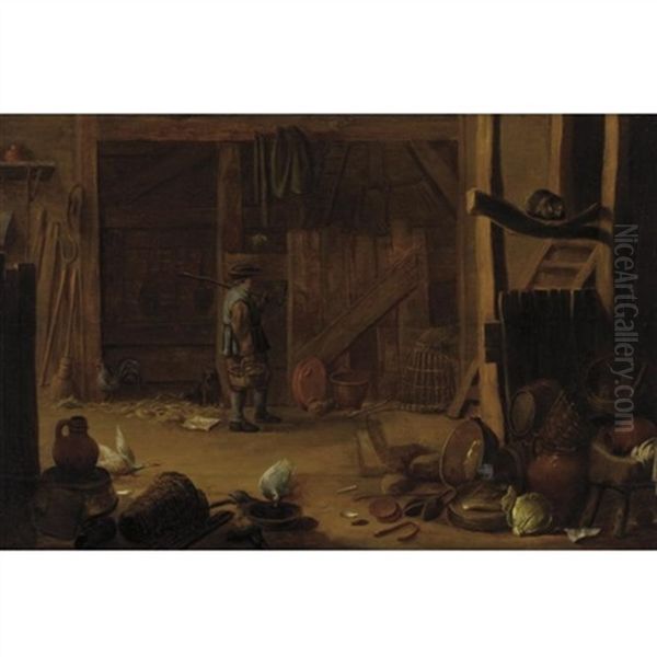 Barn Interior Oil Painting by Egbert Lievensz van der Poel