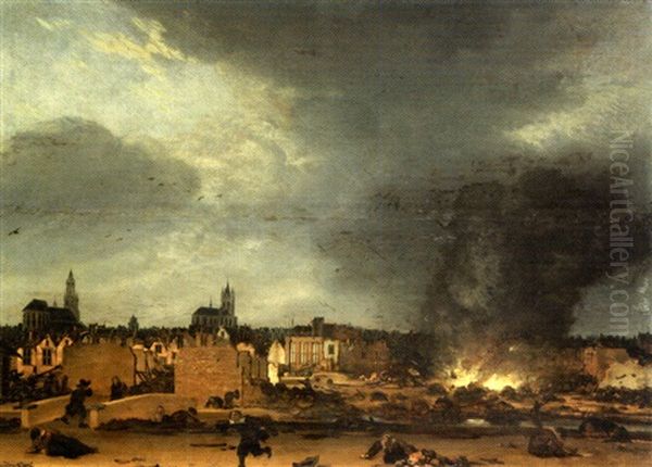 L'iincendie De La Poudriere De Delft Oil Painting by Egbert Lievensz van der Poel