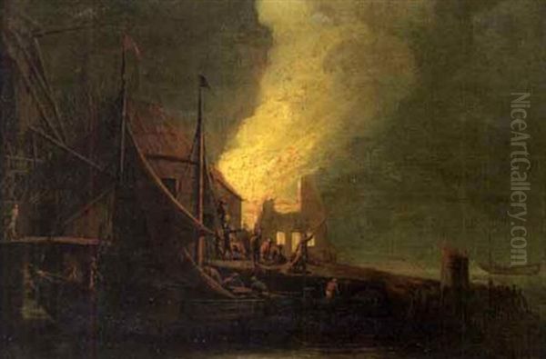 Incendie De Nuit Dans Un Port Oil Painting by Egbert Lievensz van der Poel