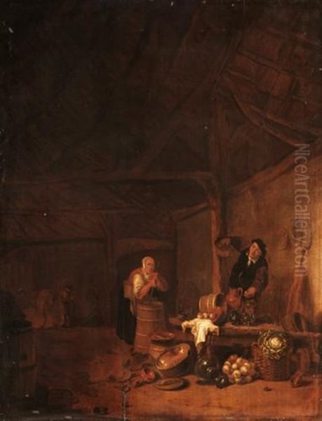 Kitchen Interior With Peasants Oil Painting by Egbert Lievensz van der Poel