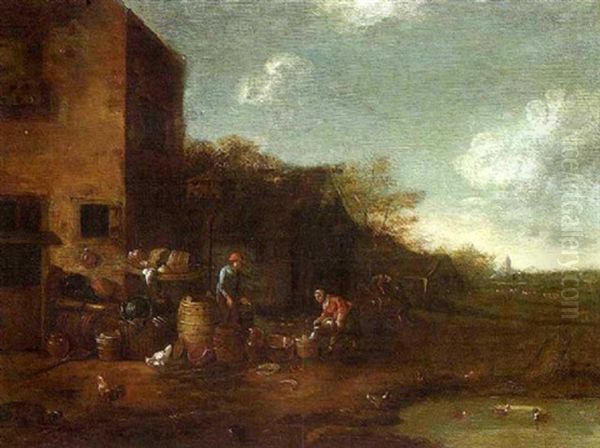 Bauerliche Szene Auf Der Dorfstrasse Oil Painting by Egbert Lievensz van der Poel