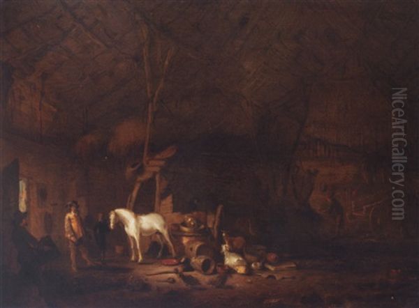 A Barn Interior With Cavalier And His Horse Oil Painting by Egbert Lievensz van der Poel