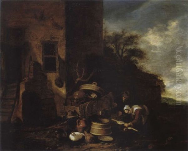 Landliche Szene Vor Einem Bauernhaus Oil Painting by Egbert Lievensz van der Poel