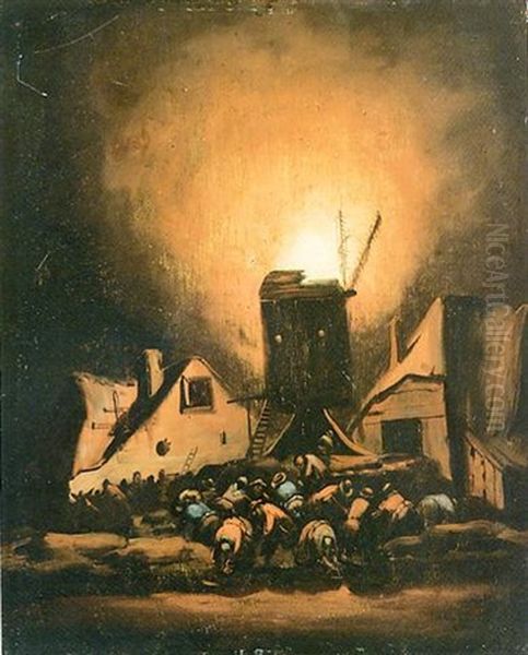 L'incendio Del Mulino Oil Painting by Egbert Lievensz van der Poel