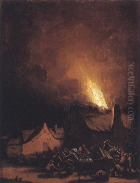 Nachtliche Feuerbrunst In Einem Dorf Oil Painting by Egbert Lievensz van der Poel