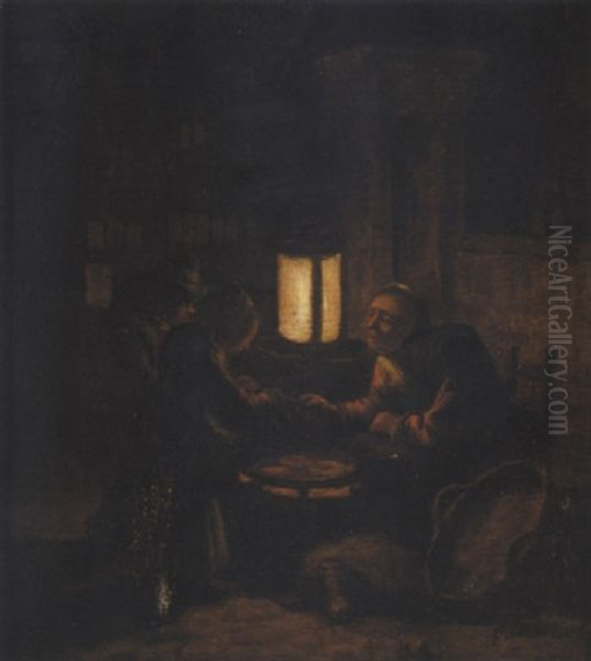 A Woman Selling Pancakes By Lamplight Oil Painting by Egbert Lievensz van der Poel