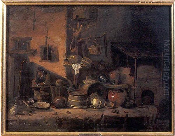 Villageois Assis Devant Sa Maison Et Aiguisant Un Couteau Oil Painting by Egbert Lievensz van der Poel