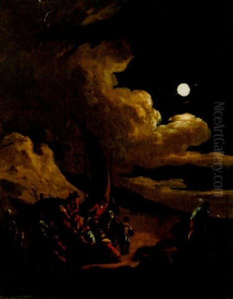 A Beach Scene By Night Oil Painting by Egbert Lievensz van der Poel