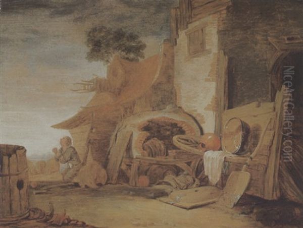 Bauerngehoft Mit Dem Verlorenen Sohn Vor Dem Schweinestall Oil Painting by Egbert Lievensz van der Poel