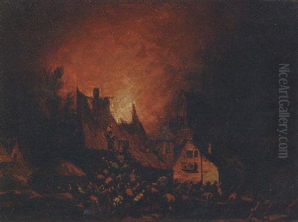 A Village On Fire Oil Painting by Egbert Lievensz van der Poel