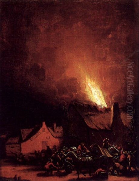 Nachtliche Feuersbrunst In Einem Dorf Oil Painting by Egbert Lievensz van der Poel