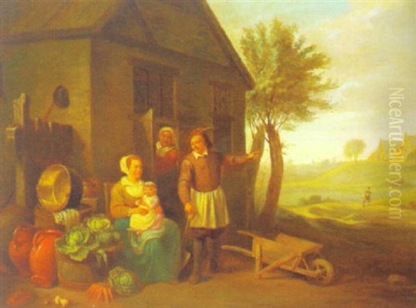 Eine Familie Vor Dem Bauernhaus Oil Painting by Egbert Lievensz van der Poel