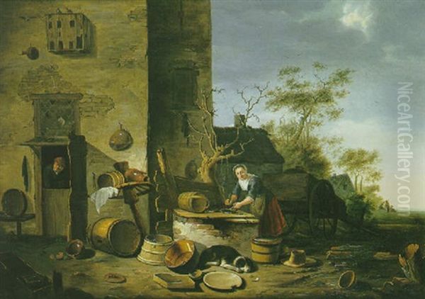 Scene Dans Une Cour De Ferme Oil Painting by Egbert Lievensz van der Poel