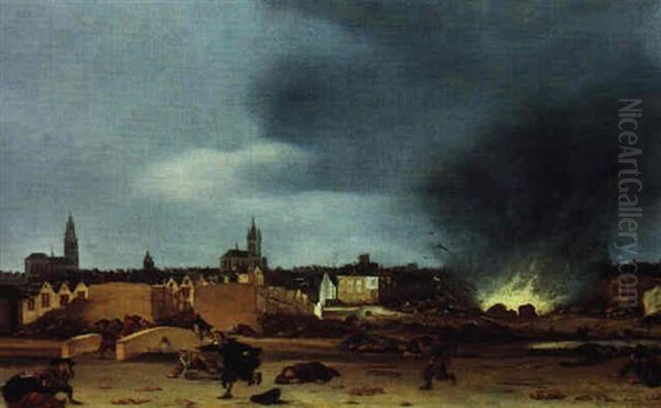 Die Pulverexplosion In Delft Oil Painting by Egbert Lievensz van der Poel