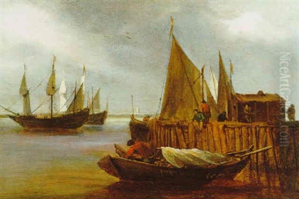 Zwei Dreimaster Vor Einem Hafen Oil Painting by Egbert Lievensz van der Poel